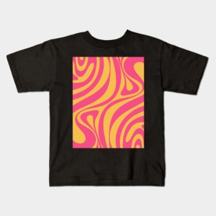 New Groove Retro Abstract Pattern Vertical in Hot Pink and Mustard Yellow Kids T-Shirt